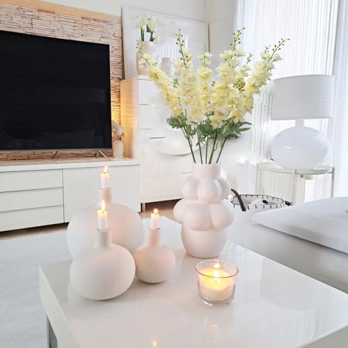 8 PCS Champagne Delphinium Artificial Flowers, Long Stem Artificial Flowers for Tall Vase 33.5" Larkspur Silk Flowers with Stems for Wedding Centerpieces Home Table Decor (Champagne) - color: Champagne
