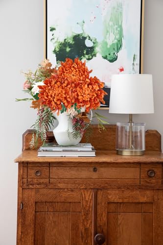 Briful 6 Pcs Burnt Orange Artificial Mums for Outdoors Fall – 25.6’’ Long Stem Faux Chrysanthemums, Large 6’’ Silk Fall Flowers for Wedding Bouquets, Centerpieces, Porch Décor, Indoor Home Decoration - color: Burnt Orange