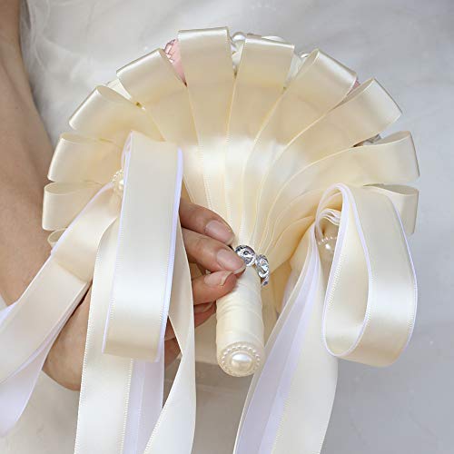 Blush Pink Bridal Wedding Bouquet with Rhinestone Brooch Pearl for Bride Bridesmaid Quinceanera Satin Rose Flower Bouquet Wedding Blush Pink and Ivory 8.3in - color: #2 Blush & Ivory, size: Diameter: 8.3 inches