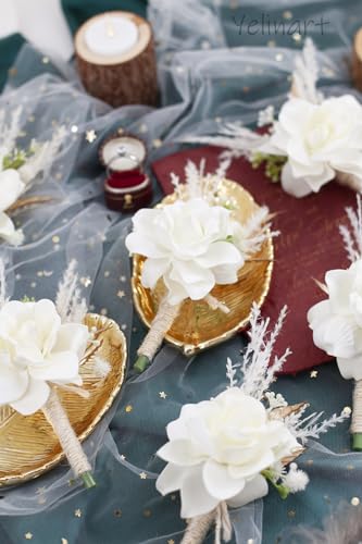 1 Pc Sinlge Ivory White Boutonniere for Men for Wedding Groom Groomsmen Cream Artificial Rose Flowers Boutonniere for Wedding Ceremony Anniversary Formal Dinner Party - color: Ivory White, size: 1 Pack