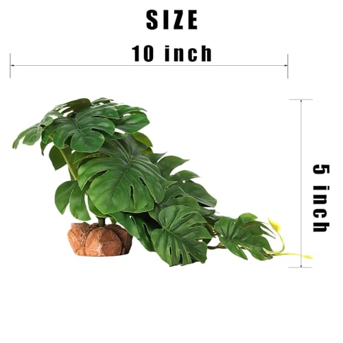 Reptile Plants for Terrarium, Ball Python Tank Decor Accessories fit Bearded Dragon Crested Leopard Gecko Lizard Chameleon Snake Frog Tortoise Hermit Crab - Fake Monstera - color: A-fake Monstera