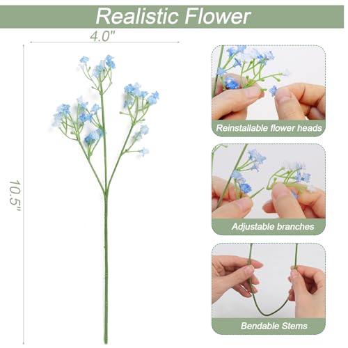 LELEE 30 PCS Baby's Breath Artificial Flowers - Blue Small Babys Breath Flowers - Real Touch Fake Gypsophila Bouquets for Wedding Decor, Party Arrangements, Home Decoration, DIY Crafts - color: 30pcs Small Flower Blue