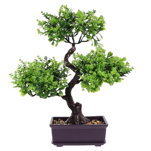 Cabilock Artificial Bonsai Tree, Fake Potted Bonsai Plants Decoration, Desktop Realistic Welcoming Pine Ornament for Home Office Entryway Chests Decor, Red (Green) - color: Green