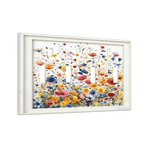 Decorative Art Light Switch Covers Watercolor Wildflower Bouquet Quad Toggle 4 Gang Wall Plate Switch plate Electrical Faceplate for Home Decor - color: Watercolor Wildflower Bouquet, size: 4-Gang Quad Toggle /8 x 4.5 IN