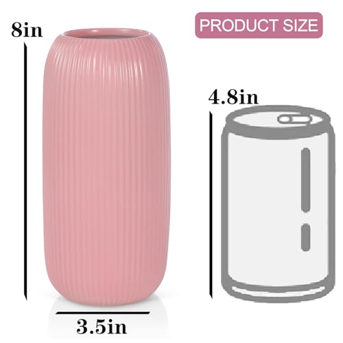 Ceramic Vase for Flowers – Modern Small Ribbed Textured Flower Vase for Home Decor, Pampas Grass, Decorative, Farmhouse, Coffee Table, Kitchen Centerpieces, Bookshelf and Home Living (Pink) - color: Pink