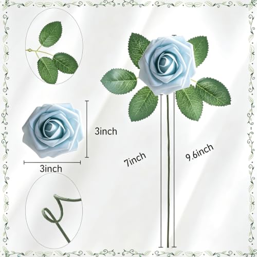 Artificial Flowers, 25pcs Light Blue Flowers Real Looking Artificial Rose for DIY Wedding Bouquets Centerpieces Arrangements, Blue Foam Flowers with Stem for Bridal Shower Party Home Decor - color: Light Blue, size: 25pcs