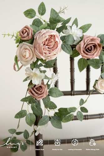 Ling's moment 6Pack 1.8ft Artificial Flowers Garland Dusty Rose Lantern Arch Floral Centerpieces Wedding Aisle Decor Chair Flower for Mantel Signs Table Window Cake Decoration（not Including Lanterns） - color: Pk-dusty Rose & Cream