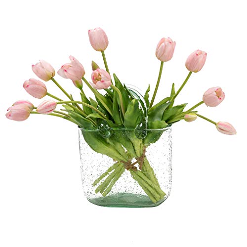 DUYONE 15Pcs Artificial Tulips Flowers, Soft Touch Realistic Latex Tulips Bouquet for Home Office Wedding Party Garden Decor, Fake Flowers for Dining Table Living Room Spring(Light Pink,15pcs) - color: A Style-15pcs Light Pink (No Vase)