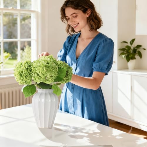 20" 4Pcs Green Faux Hydrangea Flowers Real Touch Fake Hydrangeas Bouquet Hydrangea Artificial Flowers with Leaves Stems for Centerpiece Arrangements Wedding Party Home Décor - color: Green