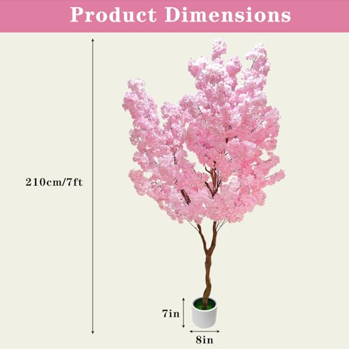 Cherry Blossom Tree 7ft, Pink Artificial Cherry Tree Fake Pink Tree for Wedding Party Home Living Room Decor - size: 6ft 11in