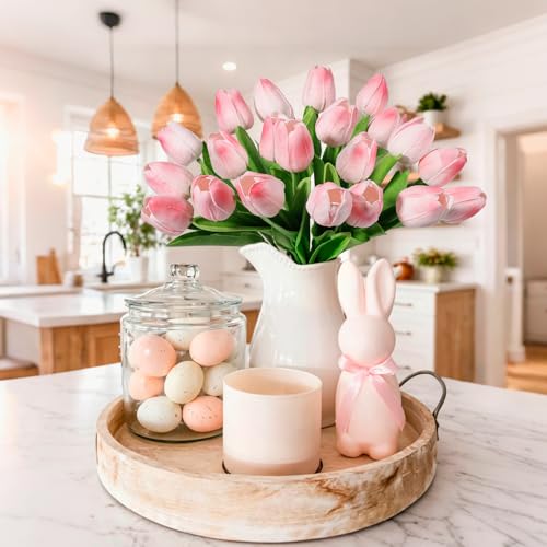 Beferr 18pcs Tulips Artificial Flowers Faux Tulip Real Touch Tulip Fake Flowers Bouquets Arrangements for Mothers Day Spring Easter Wedding Home Table Decor Blush - color: G-18pcs-1colors-blush, size: 18PCS