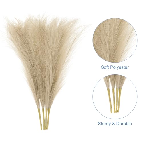 uxcell 4pcs Faux Pampas Grass 17 Inch 6 Stem Artificial Fake Dried Pampas Grass Decor for Floor Vase Filler, Wedding Decoration, Home Decoration, Dark Coffee - color: Dark Coffee