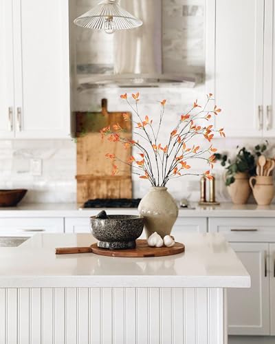 DuHouse 24" 5Pcs Artificial Ficus Branches Artificial Fall Greenery Stems Branches for Vase Filler Home Decor Table Centerpieces Garden Decoration(Orange) - color: Orange, size: 24"