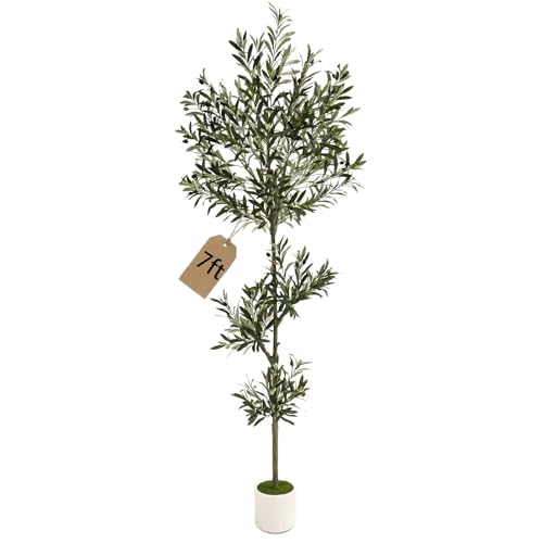 7ft Spherical Fake Olive Tree Artificial Indoor,Faux Olive Tree with Pot,Large Olive Branches and Lifelike Fruits,for Home Office House Living Room Decor. - color: 7ft