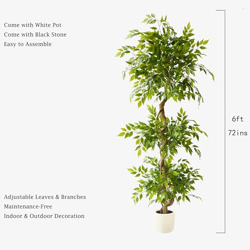 6ft Artificial Ficus Tree, 72" Tall Fake Plant with Natural Curved Trunk, Faux Ficus Floor Plants for Home Living Room Office Garden Balcony Decor Indoor - color: Ficus, size: 6ft