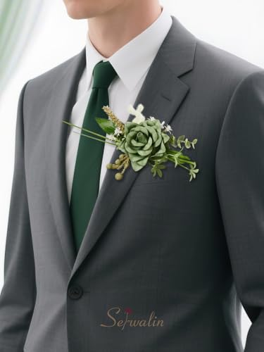 Serwalin 2 Pcs Boutonniere, 6-7 Inch Green Corsage for Wedding, Boutonniere for Men Groom and Best Man Prom Ceremony Anniversary Party Suit - color: Green, size: Boutonniere-2pcs
