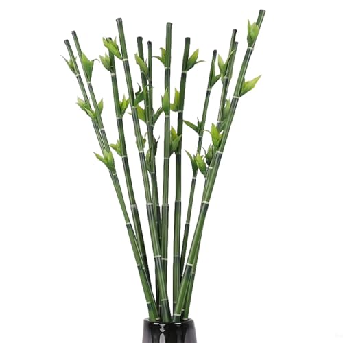 6 Pcs Artificial Bamboo Branches, 37" Long Stem Tree Stem Green Fake Bamboo Sticks Faux Greenery Plants Artificial Floral Arrangement for Office Living Room Party Home Decoration