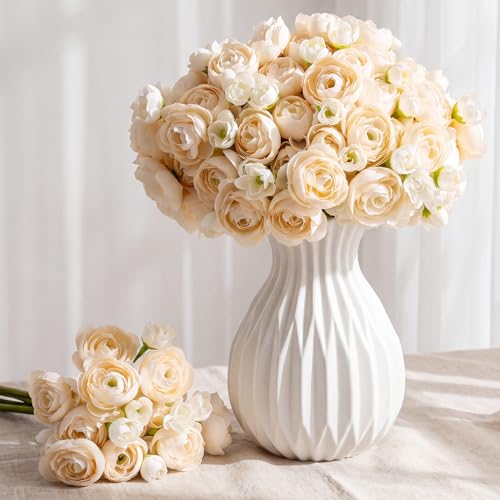 Giegxin 48 Pcs Ranunculus Artificial Flower,Real to Lifelike Peonies Artificial Flower Silk Faux DIY Bouquet for Wedding Bridal Shower Valentine Centerpieces Arrangements Home Decorations(Champagne) - color: Champagne