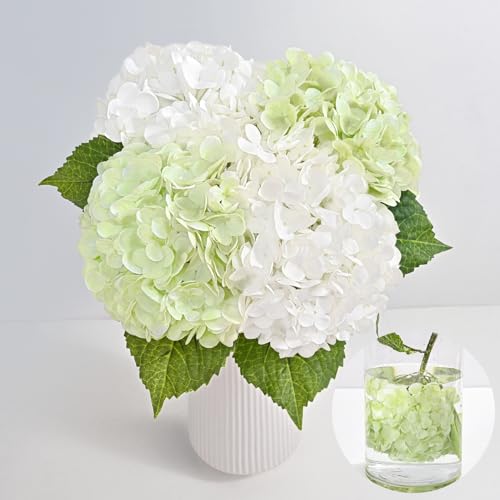 MARTINE MALL 4Pcs 21in Hydrangea Artificial Flowers, Latex Real Touch Hydrangeas Lifelike Large Hydrangea Flowers for Home Decor Party Arrangements Wedding Bouquets Centerpieces (2White&2Light Green) - color: White&light Green, size: 4Pcs