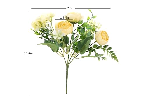 Artificial Flowers Fake Peony Silk Mini Plastic Bridal Flowers for DIY Wedding Bouquets Home Decorations 4 Packs(Light Yellow) - color: Light Yellow