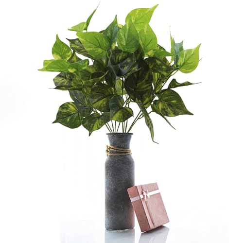 Artificial Scindapsus Aureus Plants Decor 8 Pack, Fake Plant Plastic Realistic Green Leaves Shrubs Faux Grass Bushes Greenery Indoor Outdoor Home Garden Verandah Office Table Arrangements Decorations - color: Scindapsus - 8 Pack