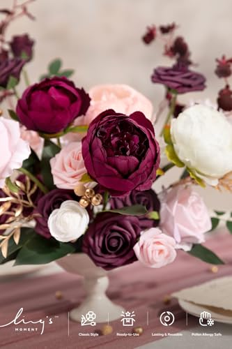 Ling's moment Fake Flowers Box, Faux Artificial Greenery Stems Foam Roses Silk Peonies Ranunculus Fabic Flower for Centerpieces Bouquet Wedding Vase Decorations, Berry Pink & Blush, Deluxe Combo - color: Red-berry Pink & Blush, size: Deluxe