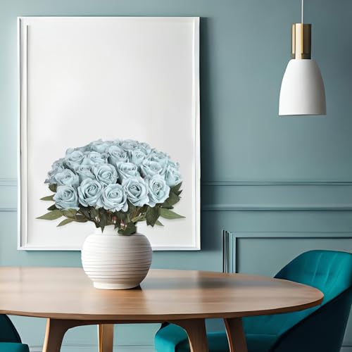 30pcs Fake Roses Artificial Silk Flowers Long Stems Bouquet for Wedding Bridal Shower Party Home Decoration (Dusty Blue) - color: Dusty Blue