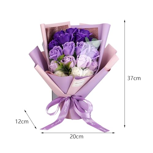 Roses Bouquet Artificial Flower - Preserved Red Rose Flowers with Love Necklace for Her Unique Gift for Birthday, Valentine's Day, Mother's Day, Thanksgiving, Christmas, Anniversary (Purple and White) - color: Purple and White