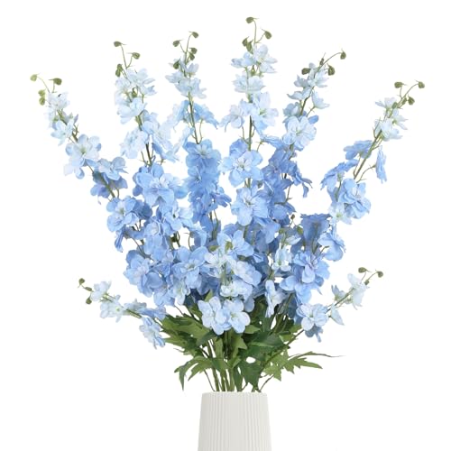 6Pcs Artificial Delphinium Flowers 37.4’’ Light Blue Long Stem Delphinium Faux Snapdragon Flowers for Wedding Bouquet Home Party Garden Outdoor Decoration(Light Blue) - color: Light Blue