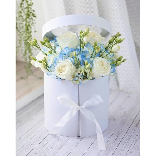 UNIKPACKAGING Premium Quality Round Flower/Gift Box 2 TIER w Lid, Size 7.8 dia x 7 inch for Luxury Arrangements (White) - color: White