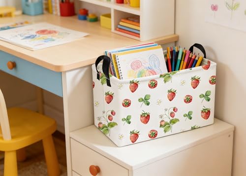 Essme Rectangular Kids Baskets,Strawberry Storage Box,Cute Basket for Kids with Handles for Room Decor, Book Bins,Shelf Basket.(Strawberry) - color: Strawberry