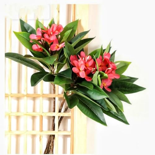 XIYUAN 35.5 Inch Artificial Flowers Artificial Frangipani Flower 2 Stems Lifelike Real Touch Artificial Plumeria Flowers for Home Party Wedding Bouquet Home Decoration (Red) - color: Red