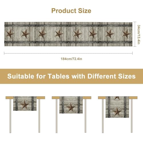Western Texas Table Runner, Rustic Farmhouse Golden Star Wooden Barn Plank Cowboy Country Coffee Table Center Decor for Family Kitchen Outdoor Farmhouse Holiday Party Table Decorations, 13"x36" - color: Texas-2, size: 13“ X 36"