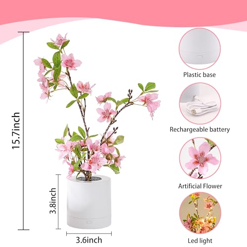WSYEAR Pink Cherry Blossom in Pot, Artificial Cherry Fake Flower Lamp Indoor Outdoor Home Garden Office Decor for Wedding,Birthday,Party,Christmas - color: Cherry