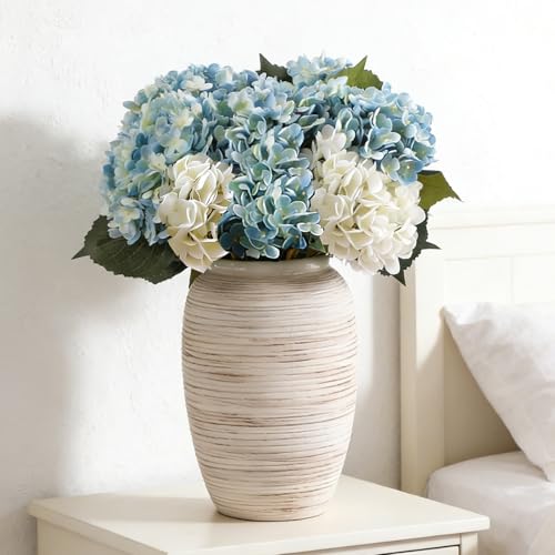 ALMA 12'' White Ceramic Vase with Wide Mouth, Mordern Boho Pampas Grass Vase for Table Centerpieces, Rustic Flower Vase for Living Room, Farmhouse, Entryway, Mantel, Bookshelf, Home Decor - color: Wide Mouth-white-12"