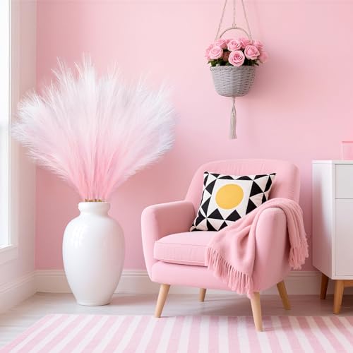 TORONTOKYO 8Pcs Pink Faux Pampas Grass Tall Decor, 35.4” Fluffy Artificial Pompous Grass Branches, Large Pampas Grass Reed Stems for Floor Vase Filler, Wedding, Baby Shower, Home and Boho Decor - color: Pink, size: 35.4inch-8Pcs