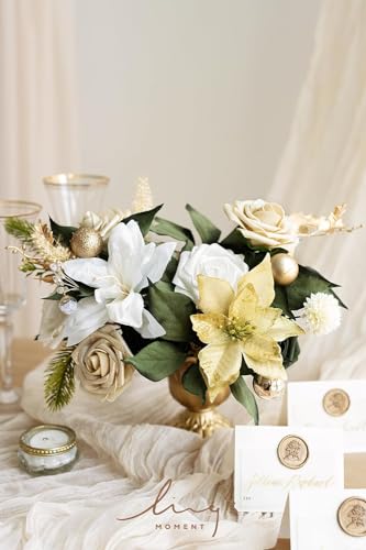 Ling's moment Artificial Flowers 25Pcs Champagne Gold Roses Decor w/Stems, 3" Real Touch DIY Foam Floral for Wedding Bouquet/Centerpieces, Outdoors Party Backdrop, Room/Table, Christmas Decor - color: Gld- Champagne Gold Rose, size: 25Pcs
