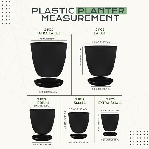 Utopia Home - Plant Pots Indoor with Drainage - 7/6.6/6/5.3/4.8 Inches Home Decor Flower Pots - Pack of 10 Plastic Planters for Indoor Plants, Cactus, Succulents Pot - Black - color: Black, size: Pack of 10