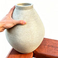 Rustic Ceramic Planter Pot, Terracotta Floor Vase with Textured Ribbed Design, Large Home Decor for Table Centerpiece, Farmhouse Style (Gray)