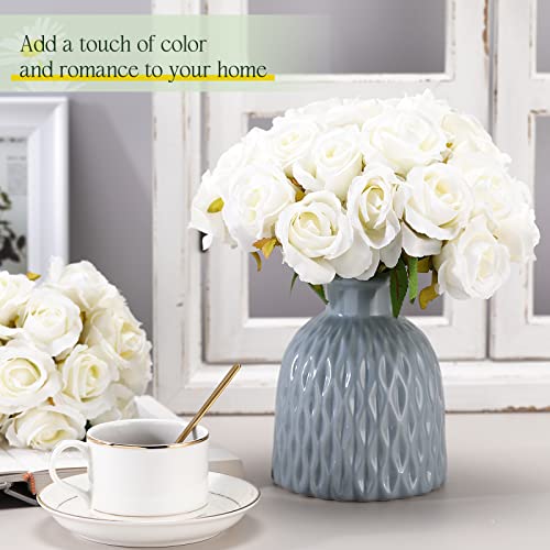 Jexine 120 Pcs Artificial Rose Flowers Bouquet Bulk Silk Realistic Fake Flowers for Wedding Anniversary Bridal Bouquet DIY Floral Arrangement Romantic Home Decor Gifts(White) - color: White