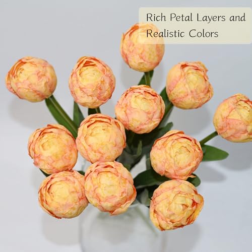 12 Pcs 15 Inch Orange Tulips Artificial Flowers for Home Decor | Silk Realistic Artificial Fall Flowers, Multilayer Petals, for Home Office, Parties, Floral Arrangements, Table Centerpieces - color: Orange