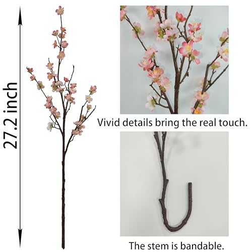 Plum Blossom Flowers,6 Pcs Artificial Light Pink Cherry Blossom Silk Flowers,Fake Cherry Stems,Faux Cherry Blossom Branches for Home and Office Decor (Light Pink, 6)… - color: Pink