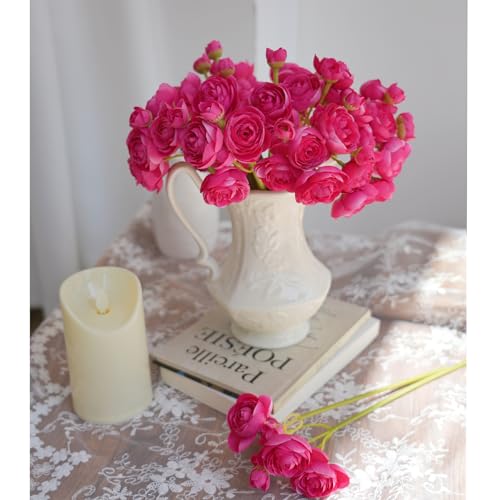 18 Pcs Ranunculus Artificial Flowers Hot Pink Faux Ranunculus Flowers Real Touch Mini for Wedding DIY Bouquets Home Decor Arrangements - color: Rose