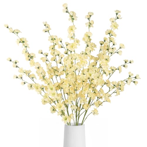 5pcs Champagne Artificial Delphinium Flowers 43.3 Inch Tall Fake Silk Flowers Larkspur Artificial Flowers for Wedding Centerpiece Home Party Garden Outdoor Decor(Champagne) - color: Champagne