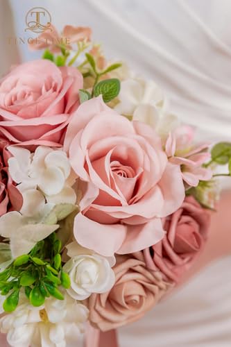 TINGE TIME 9 inch Bridal Bouquets for Bride, Artificial Silk Flowers Tossing Bouquet, Bride Bouquets for Wedding,Ceremony, Anniversary (DustyRose&Cream) - color: Dusty Rose & Cream