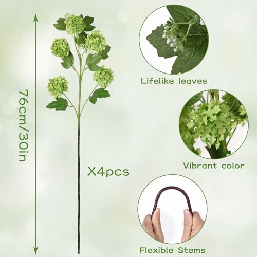 DEMIUKO 4PCS Artificial Hydrangea Flowers 30 Inch Fake Silk Hydrangea Flower with 20 Real Touch Blooms Realistic Faux Hydrangeas Decorations for Wedding Table Centerpieces Vase Home Decor - color: Green