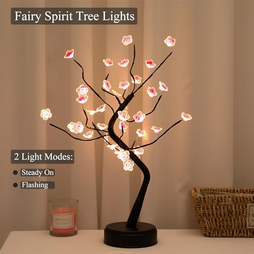 PXBNIUYA 36 LED Cherry Blossom Sparkly Fairy Spirit Tree Lights, Twinkling Tree 3AA&USB Powered, Tabletop DIY Artificial Tree Lamp for Bedroom Christmas Indoor Room Decor Lights (Warm White) - color: 36 Led Cherry Blossom Warm White, size: 1ft 8in