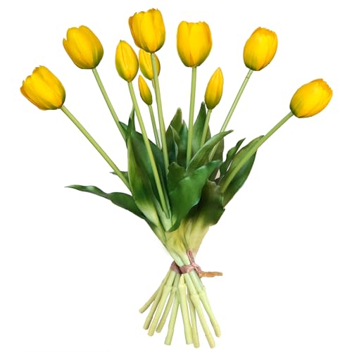 10 Pcs Fake Tulips Tulips Artificial Flowers Real Touch Fake Flowers Artificial Flower Bouquet for Home Table Party Wedding Decoration (Yellow) - color: Yellow