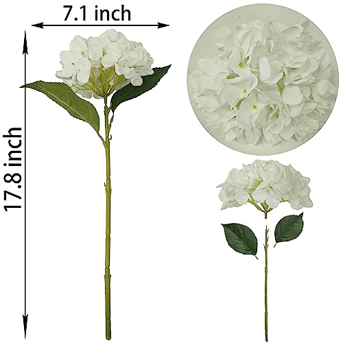 White Hydrangea Artificial Flowers,6 Pcs Faux Artificial Hydrangeas Flowers with Stems,Fake Silk Hydrangeas Flowers with Stems for Home Decor (6, White) - color: White