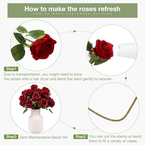 Thiccywoov 30 Pcs Rose Artificial Flowers in Bulk Lifelike Long Stem Silk Roses Bouquets Realistic Faux Flowers for Wedding Bridal Shower Home Decor Floral Arrangements Table Centerpiece(Burgundy) - color: Burgundy
